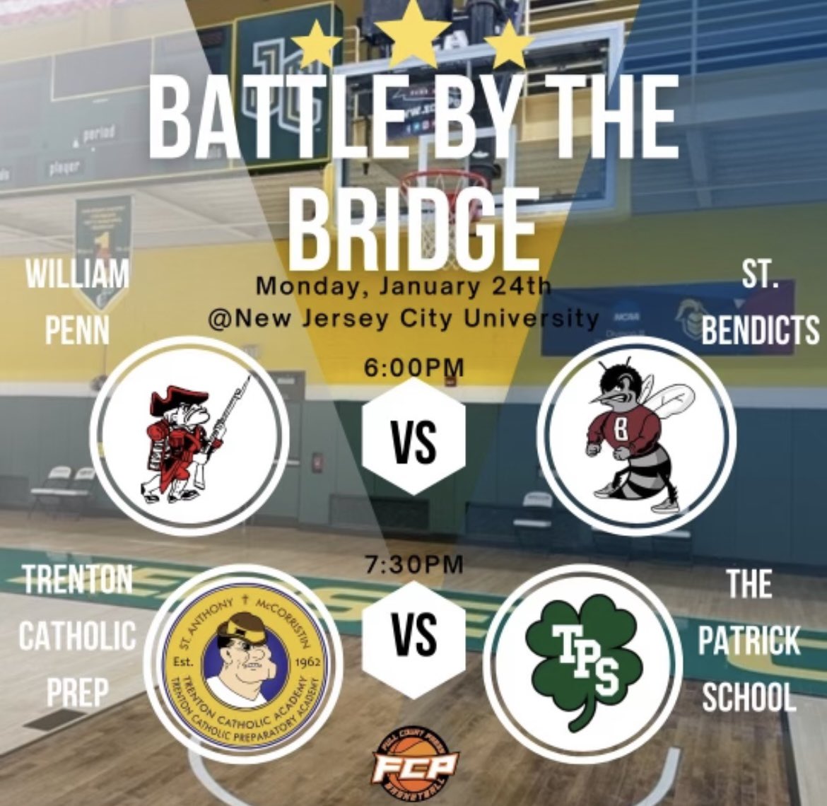 Big Matchups on a Monday Night in Jersey City. 

William Penn, coming off a 92 point performance.

@GraybeeHoops is torching 🔥🔥 after a big win over Blair

<a href="/tps_hsbb/">The Patrick School Basketball</a> fresh off a big victory over Hillcrest Prep. 

@TrentonCatholic rolling in on a 3 game winning steak.