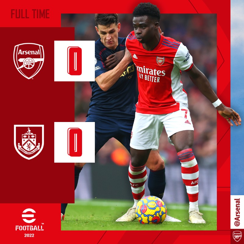 Arsenal's tweet photo. The points are shared at Emirates Stadium

🔴 0-0 ⚫️ (FT)

#ARSBUR https://t.co/PWbot1DktS