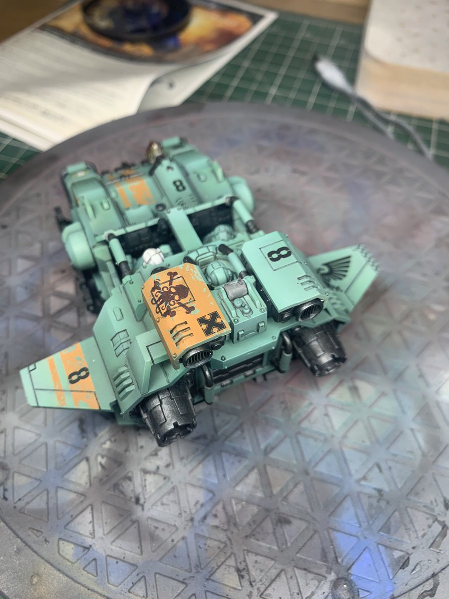 PestilentTruth's tweet photo. Pin washed and matte varnished with pilots dry fitted. A little blocking in left to do. Moving next weekend so it’ll be a while till next update. #Warmongers #WarhammerCommunity #warhammer40k #40K #PaintingWarhammer #paintingminiatures https://t.co/NKTxyfnSck