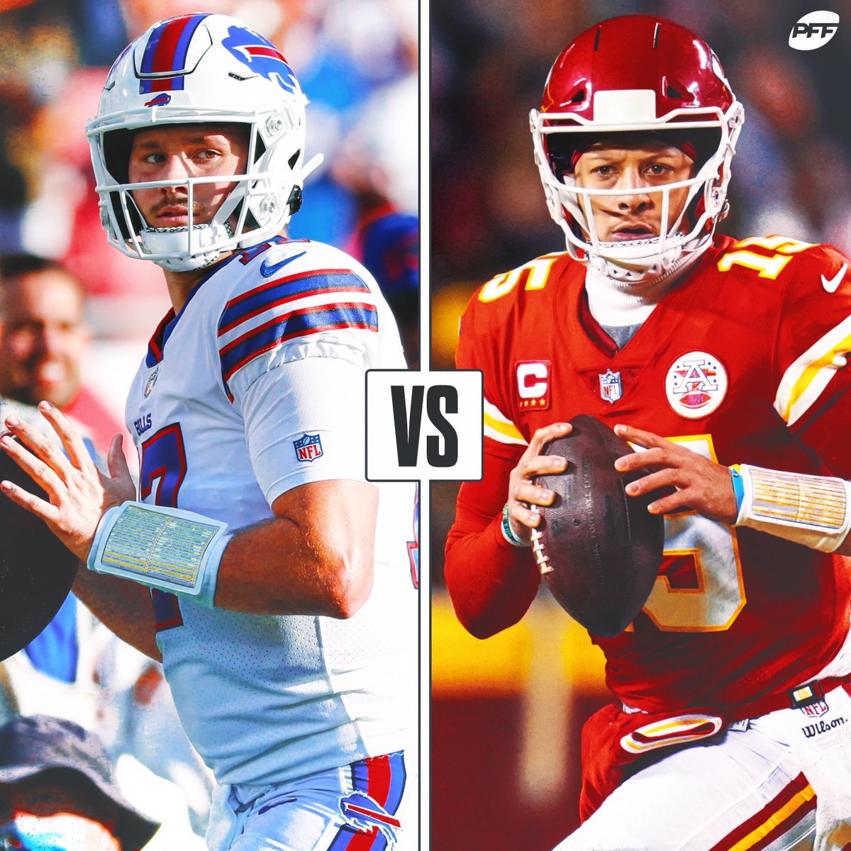PFF's tweet image. Who will meet the Bengals in the AFC Championship? 

🔁 Bills
❤️ Chiefs