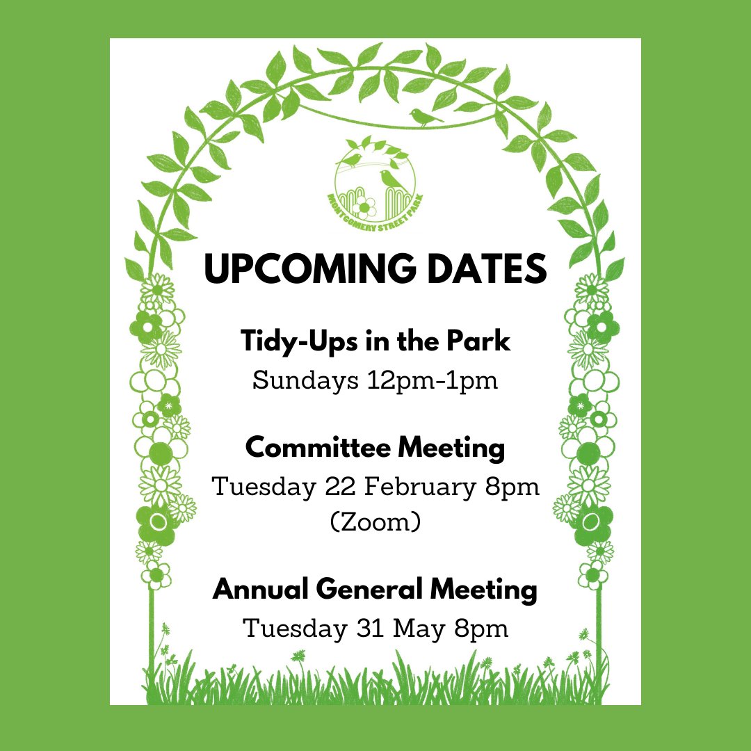 Fo_MSP's tweet photo. Upcoming Dates:
📌Tidy Ups in the Park: Sundays 12pm-1pm
📌Committee Meeting: Tuesday 22 February 8pm on Zoom
📌Annual General Meeting: Tuesday 31 May 8pm (Location to be decided) https://t.co/15qUfd1ilt