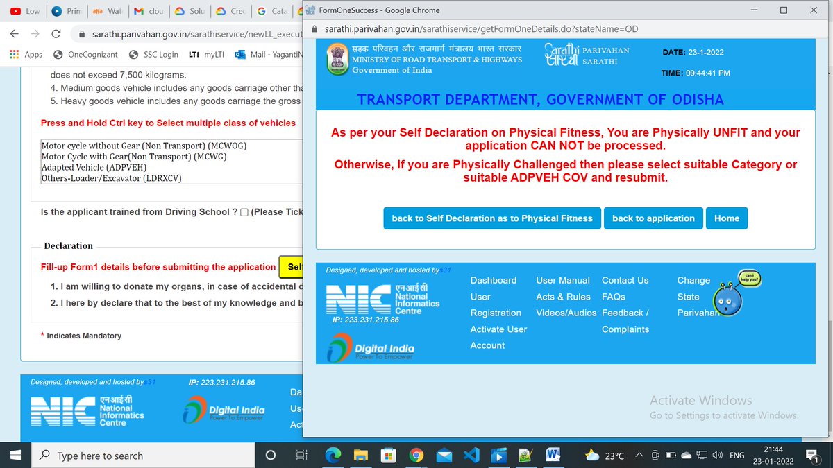 varmay82's tweet photo. @STAOdisha, HI sir /madam, while applying LL getting error https://t.co/G9MxPwHReR