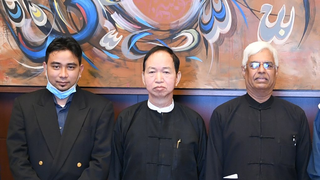 nslwin's tweet photo. SAC Terrorist Group’s Lobbyists &amp; Fake Diplomats visiting OIC Countries

Left to Right: Win Min Tun (Burmese-Arabic Translator), Sai Aung Thein (High-ranking military officer) &amp; Htay Aung (businessman, crony, stooge, anti-Rohingya politician &amp; lobbyist).

#WhatsHappeningInMyanmar https://t.co/299NUzk4nI
