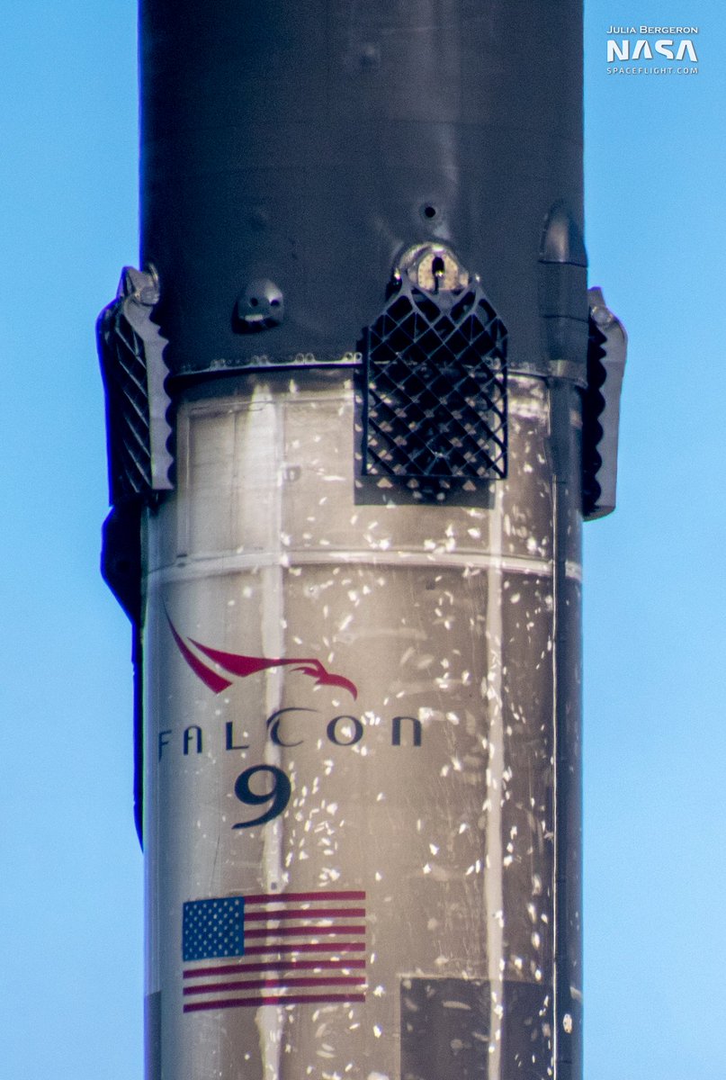 julia_bergeron's tweet photo. A Shortfall of Gravitas arrived yesterday with B1060-10 onboard. The big crane was moved over from JRTI repairs so crews can begin processing tomorrow. https://t.co/A2YnCpzBot