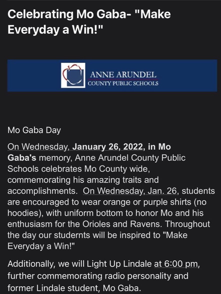 editti22's tweet photo. Wednesday will be Moβs 16th birthday and Anne Arundel County Schools are honoring him by celebrating him county wide with Mo Gaba Day. Students are going to wear orange or purple shirts to represent his love for the Orioles and Ravens, I suggest you all do the same. https://t.co/qDm7C0N4JR