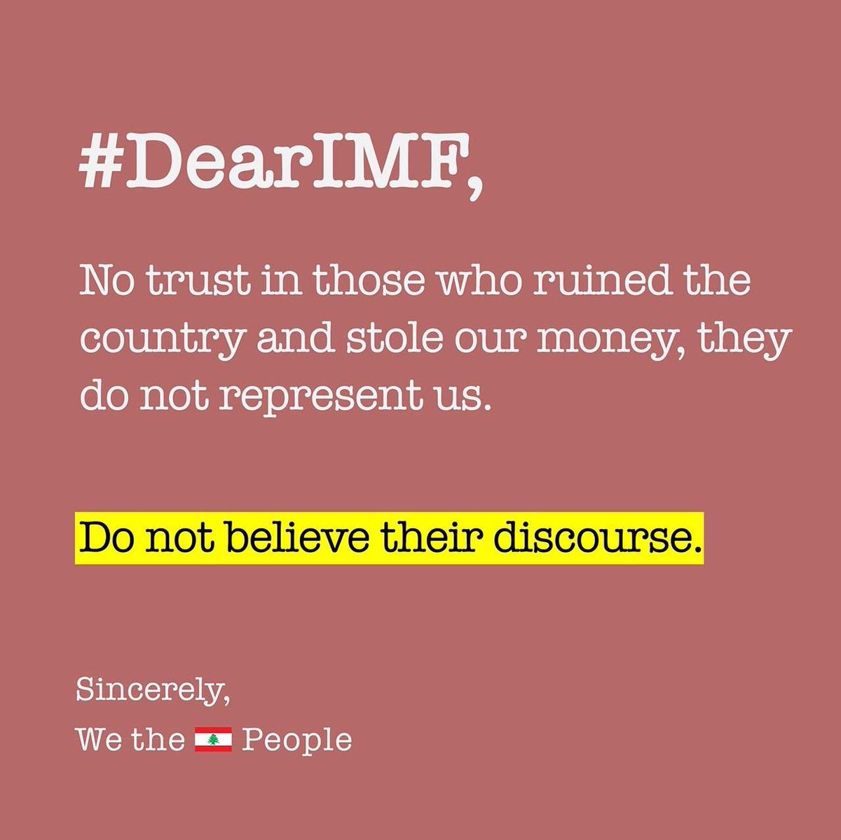 BeirutMadinati's tweet photo. The Government of #Lebanon is resuming discussions with the #IMF on Monday
We demand that these talks don't become an opportunity for the regime to gain more time & evade accountability.
Raise your voice and share your message to the #IMF using #DearIMF @IMFNews https://t.co/oM9dqlDThD