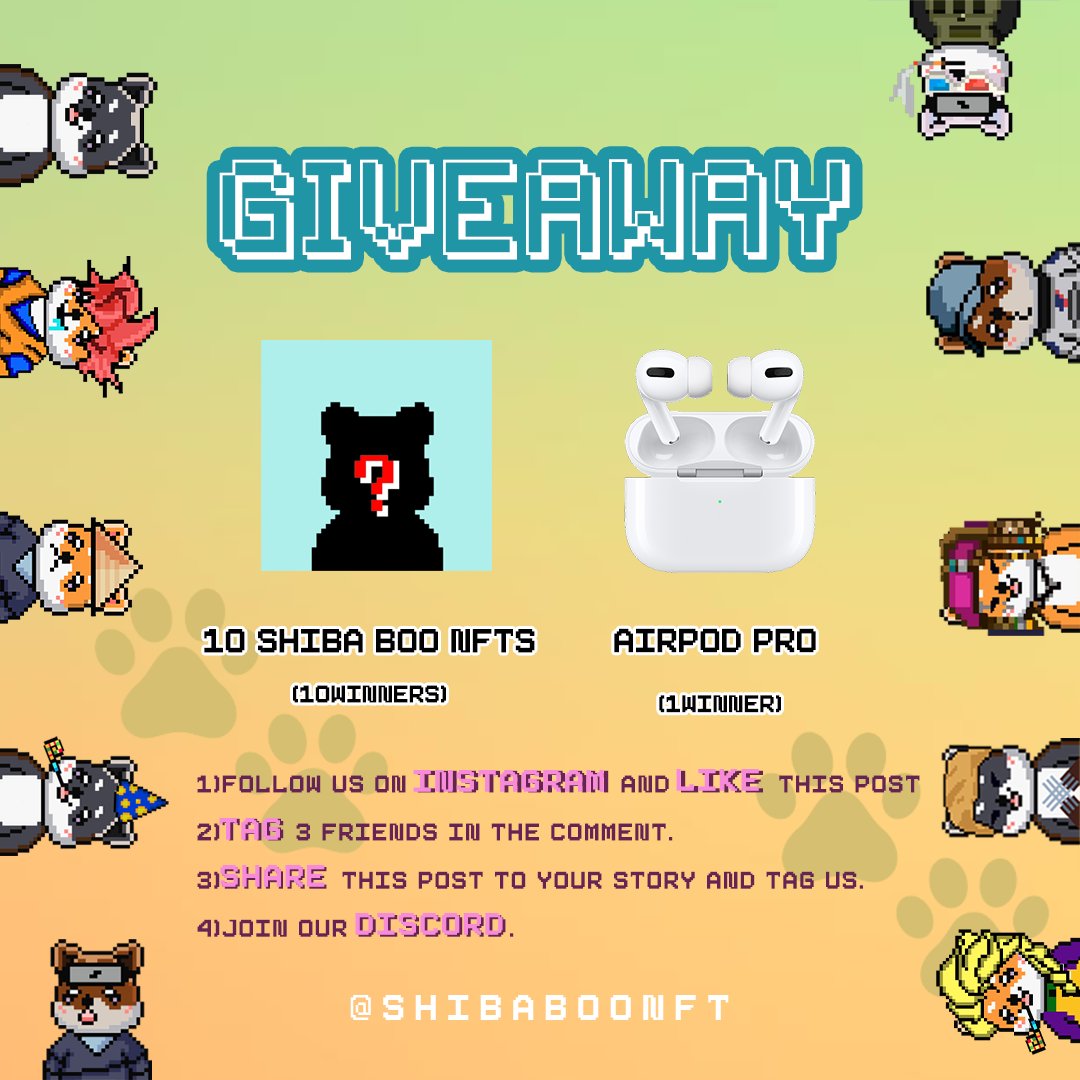 ShibaBooNFT's tweet photo. What’s puppin Boo fam!!  🔥 1 day left for our first giveaway 🎁🎁🎁🎁🎁🎁🎁🎁🎁🎁🎁

Check out our https://t.co/BztXMXFAJR for more details!! 

#ShibaBoo #ShibaBooNFT #ShibaBooHouse #NFTgivea https://t.co/S53TkB3tz2