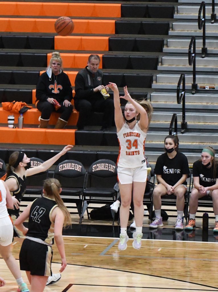 Emma Yakey is well on her way, as a junior, to set a school record for three pointers made- she is currently at 107! #ladylightning <a href="/EmmaYakey/">Emma Yakey</a> <a href="/stcegirlshoops/">St. Charles East Girls Basketball</a>
