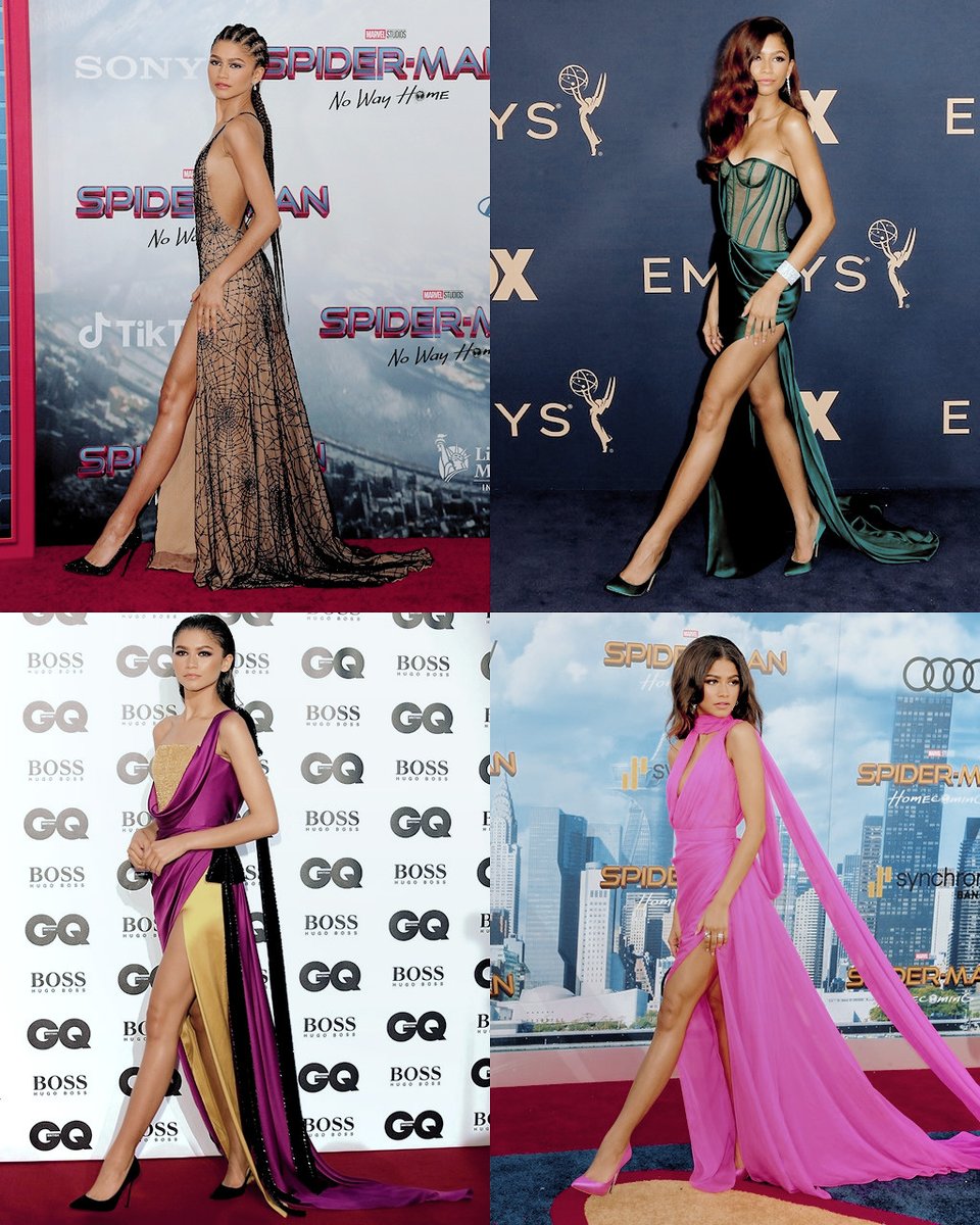 filesofzendaya's tweet image. zendaya wearing a thigh-split dress