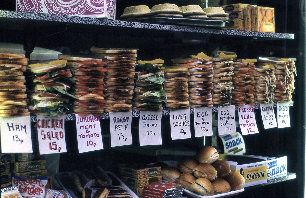 NoContextBrits's tweet photo. Sandwiches for sale in London, 1972. https://t.co/p1Qf1gZ9nX