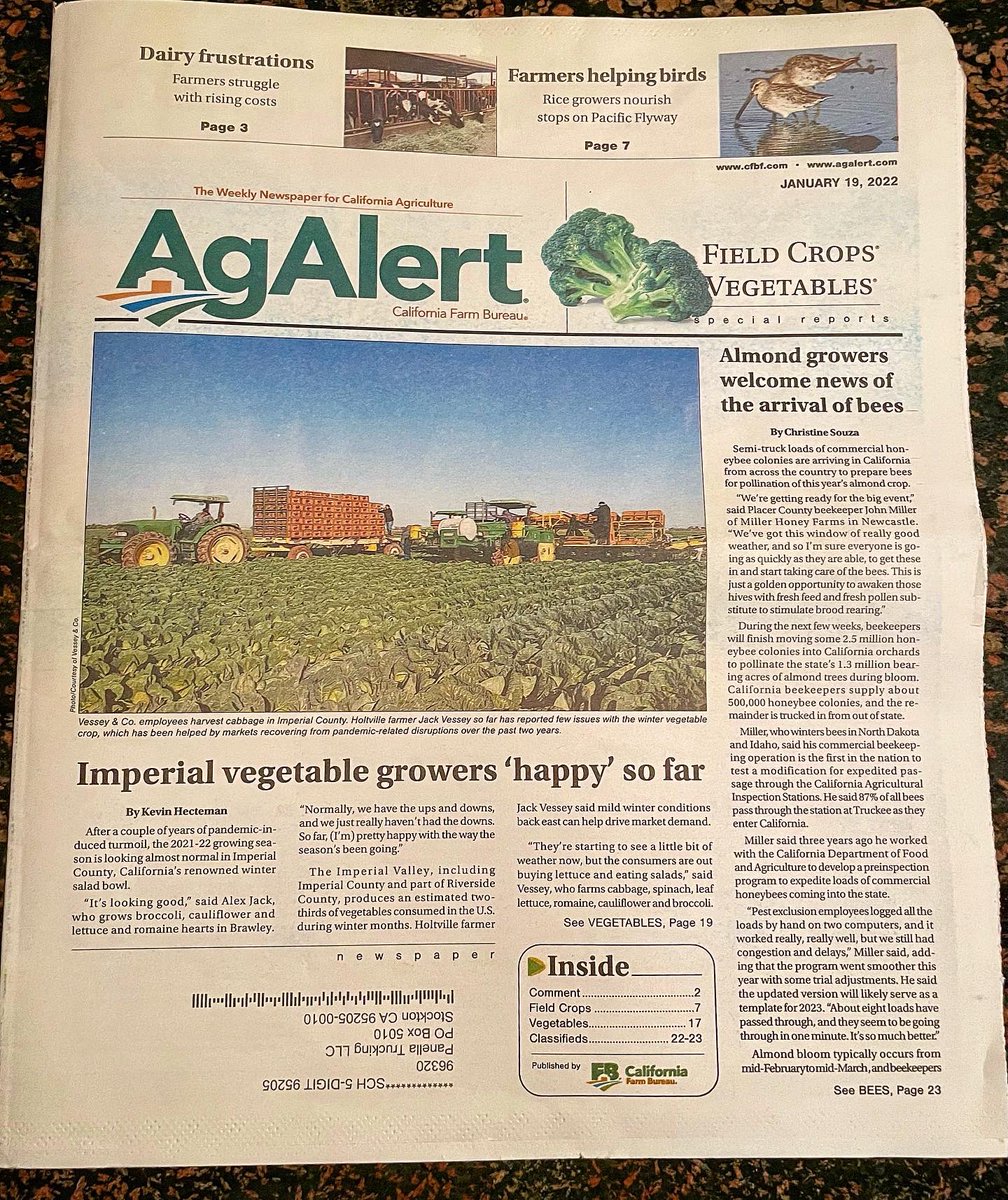 PanellaTrucking's tweet photo. We spy 🕵️‍♂️ some @panellatrucking trailers in the latest @cafarmbureau Ag Alert issue.  Check out this article about the challenges for onion 🧅 farmers in California.  The article is also available online @cafarmbureau 
 #aghauler  #agriculture #onions #thankafarmer #thankatrucker https://t.co/RsXxAf7ES9