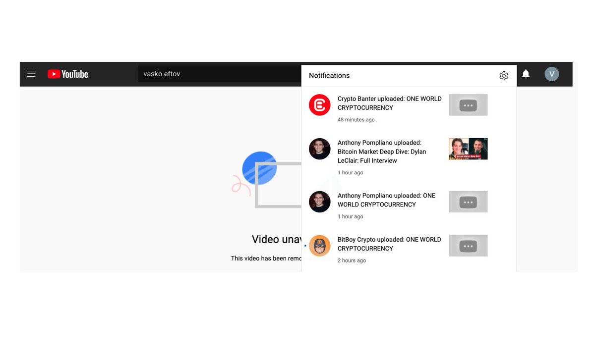 mftanet's tweet photo. @cryptomanran @YouTube Just heads up your videos are banned on YOUTUBE to along with @Bitboy_Crypto , @APompliano . 
Very Fishy ! https://t.co/zhlqOVpsZh