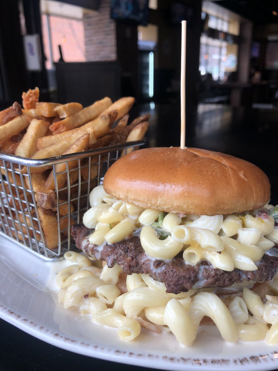 Come down &amp; end your weekend right! Pictured is our pepper jack mac &amp; cheese burger.