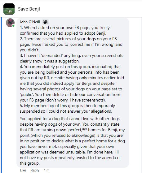 Hoonercat's tweet photo. @GordonGManning @punkerer57 @sircharliesmum @mancinsurrey @BenjiandBuddies @titch4ma @DaniHockley @actionagainstAR @rescueremedies I got my facts correct today, after your wife's false accusations of a data breach (and my subsequent temporary suspension which prevented me from replying.) Banned within 2 minutes of posting this today. https://t.co/VyAvq8Xh4P
