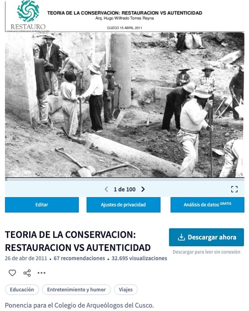RESTAUROSAC's tweet photo. Hace diez años hice esta presentación en el Colegio de Arqueólogos del Cusco, tenía 36 años. Ha pasado una década desde entonces y ahora tengo más certezas pero también más preguntas. 

Son 32,695 visualizaciones en slideshare, gente de diferentes partes… https://t.co/VSwIWjdRMG https://t.co/Wob5hFYINc