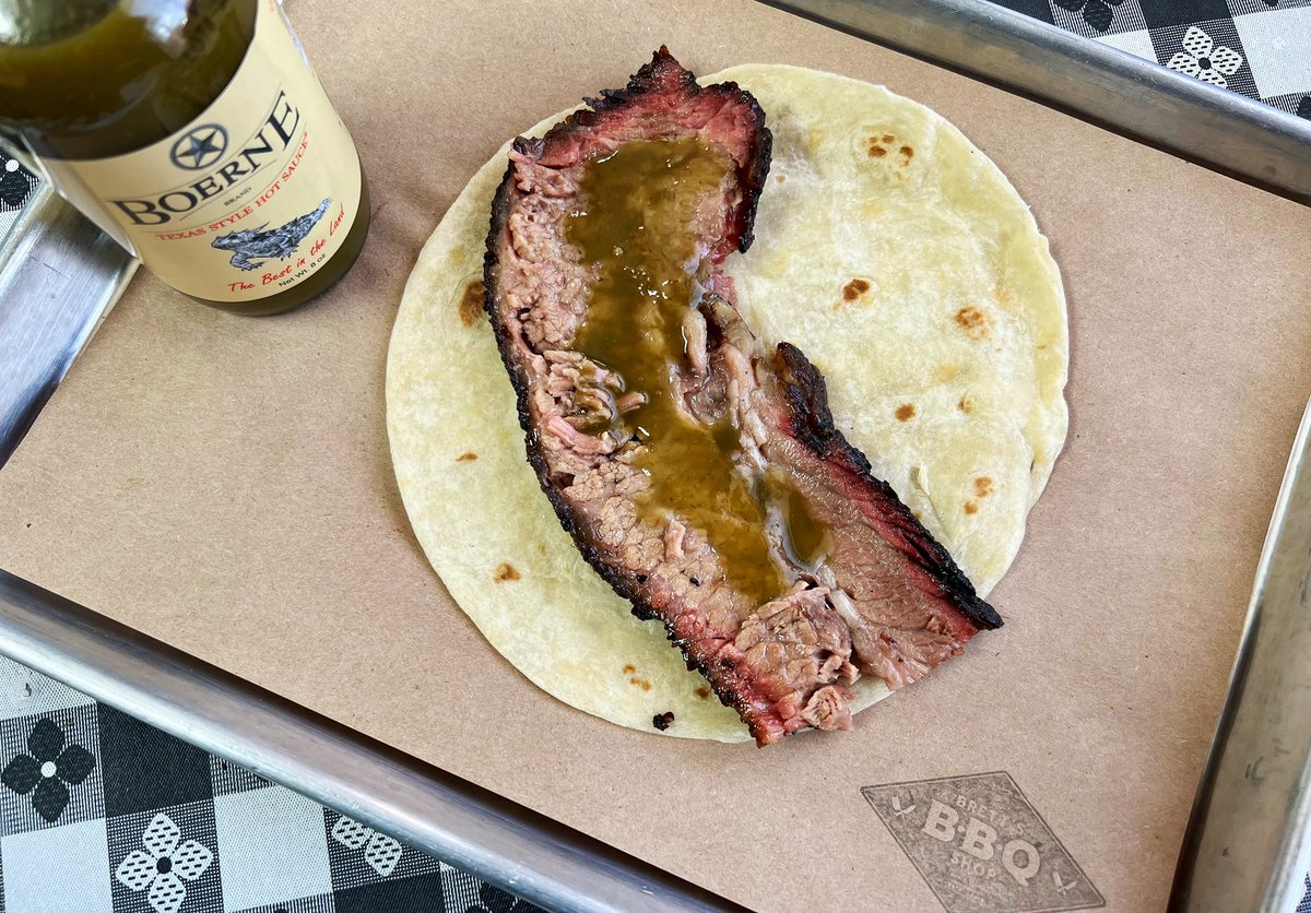 Making my own brisket tacos with <a href="/BoerneBrand/">Boerne Brand Texas Style Hot Sauce</a> Texas Style green hot sauce!