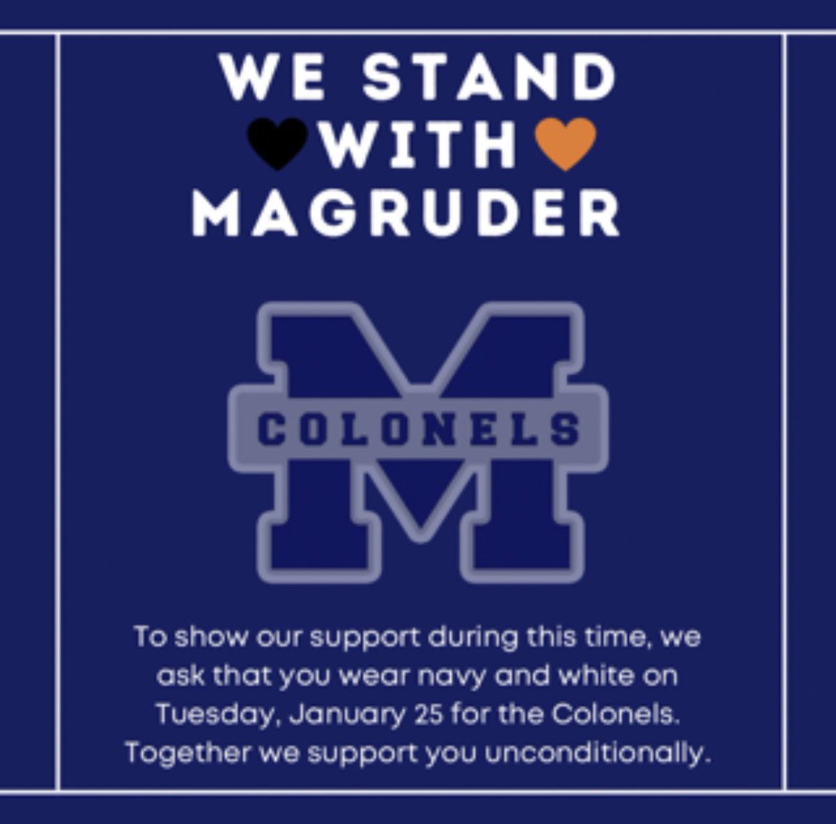 Richard Montgomery HS PTSA (@rmhs_ptsa) on Twitter photo Wear Navy and White on Tuesday to support our friends from <a href="/MagruderHS/">Magruder Colonels</a>. The Rocket community is with you! π πππ€π Wear Navy and White on Tuesday to support our friends from <a href="/MagruderHS/">Magruder Colonels</a>. The Rocket community is with you! π πππ€π