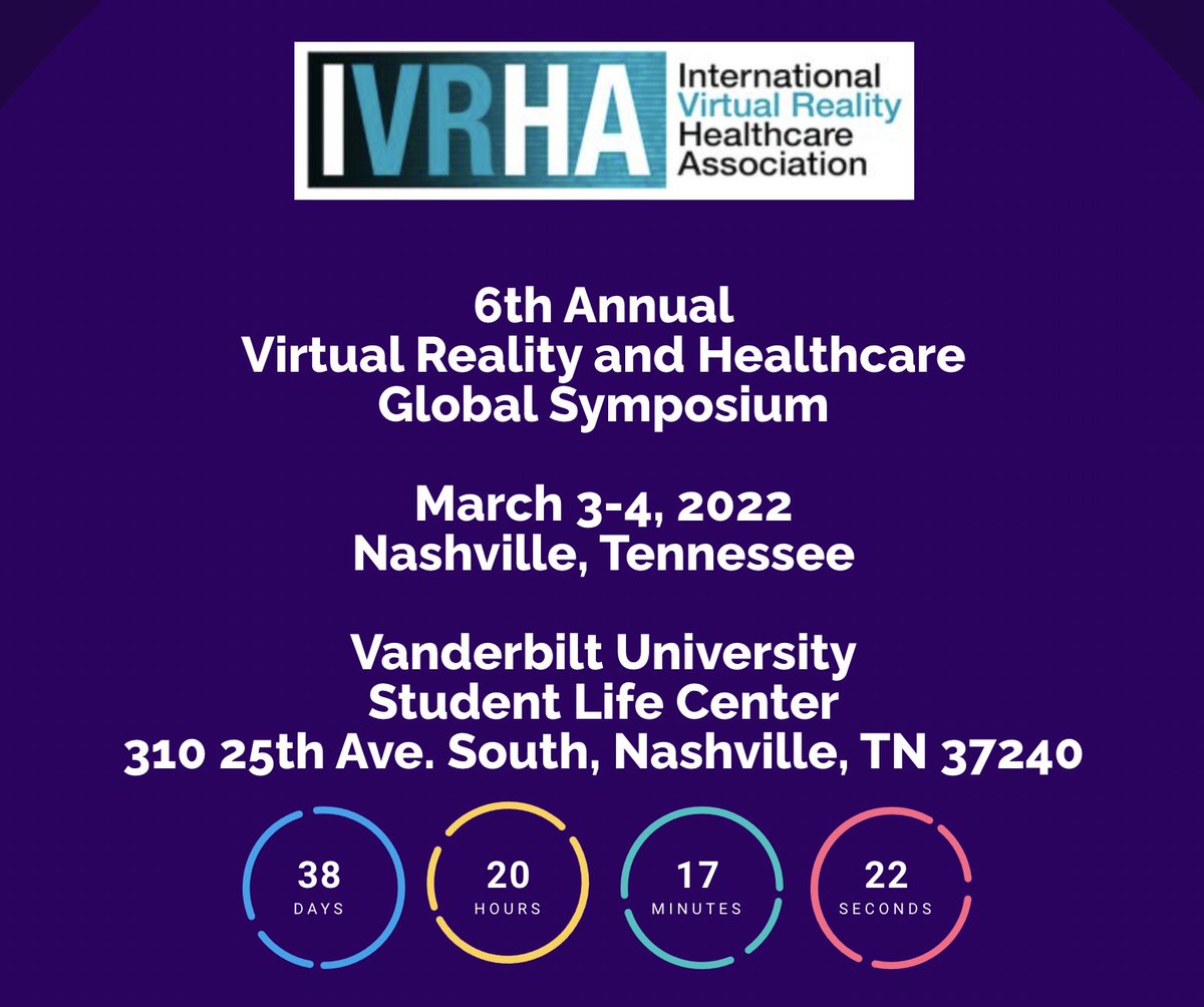 Call for VC/Investor Panelists for VR and Healthcare Hi. I'm looking for a couple of speakers for an investment panel we'll be having in Nashville at the 6th Annual VR and Healthcare Symposium. health22.ivrha.org Please DM or @ me expressing your interest. Please RT. Thx