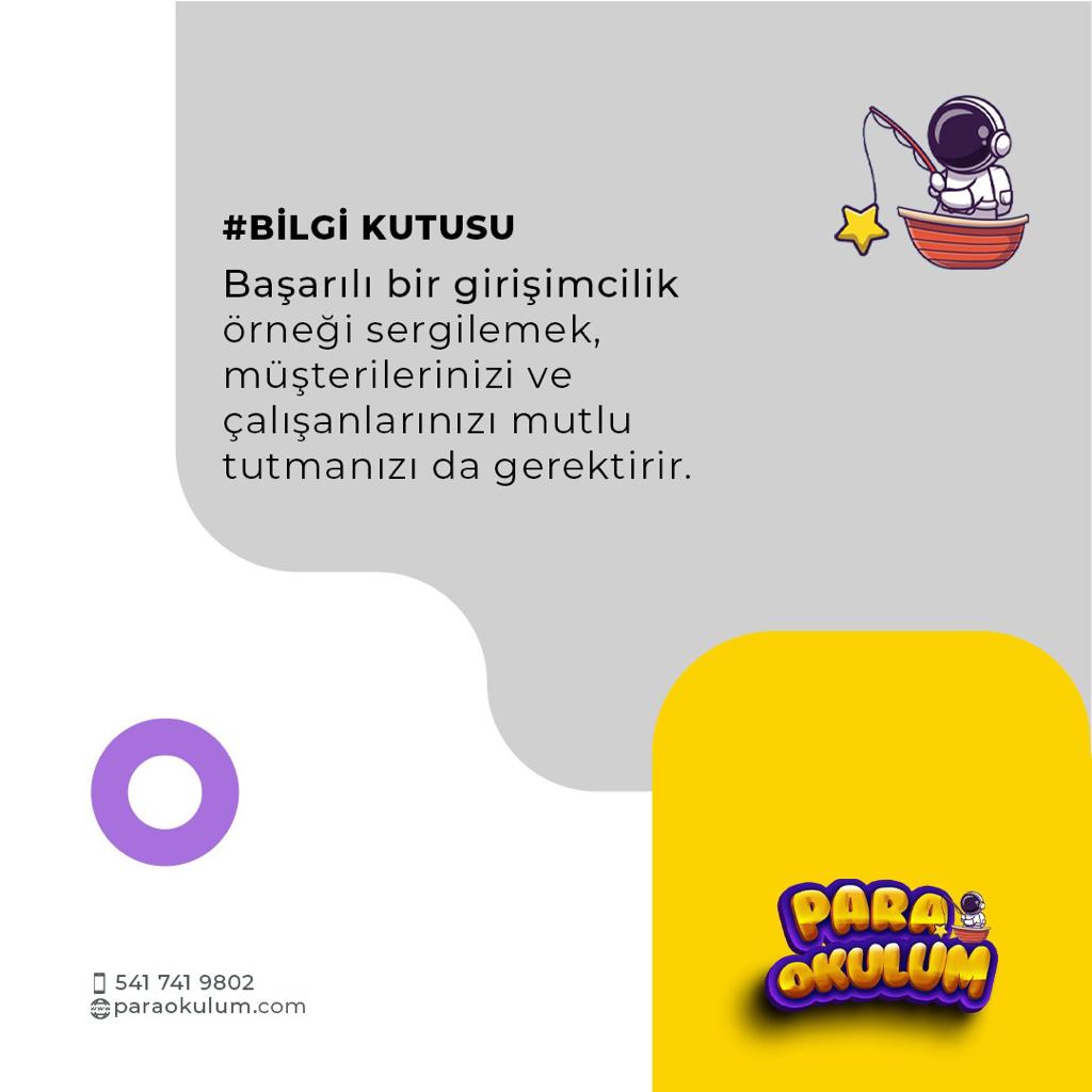 #BİLGİKUTUSU 

🚀 Başarılı bir girişimcilik örneği sergilemek, müşterilerinizi ve çalışanlarınızı mutlu tutmanızı da gerektirir.