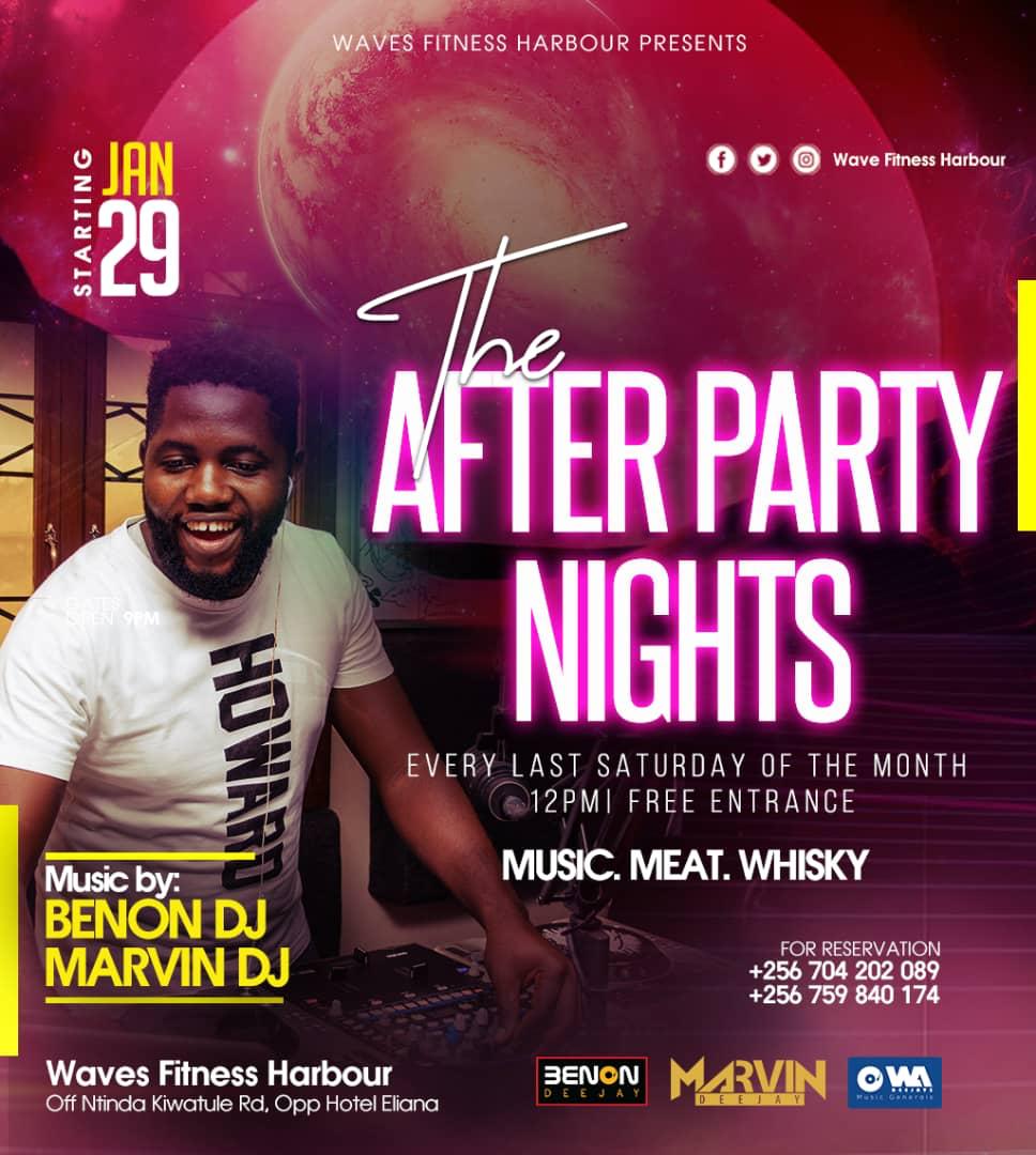 Every last Saturday of the month we present to you #Theafterparty
Location: <a href="/Wavesfithabour/">Waves Fitness Harbour</a>
@Benondeejaywa  X <a href="/marvinthedj1/">MARVIN</a> to mash it up on the ones and twos.

Come and dance to the sleekiest tunes  while quaffing wines, cocktails, whiskey, spirits and nyama kyoma.