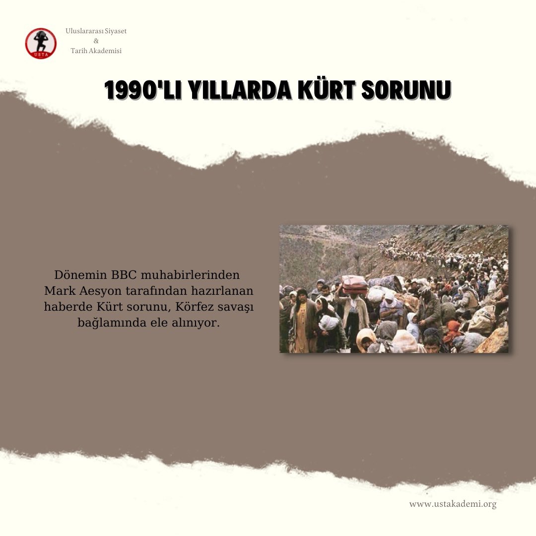 ustakademi's tweet photo. 90'lı yılların Türkiye'sinde iz bırakan diğer bir konu olan Kürt meselesine dair BBC'nin siyasi tarih arşivine ait "1990'lı yıllarda Kürt sorunu" video haberini de haftalık izlencemize ekliyor ve sizlerin de izlemesini tavsiye ediyoruz.

#Bbc #YouTube #belgesel https://t.co/cHgigNF3pC