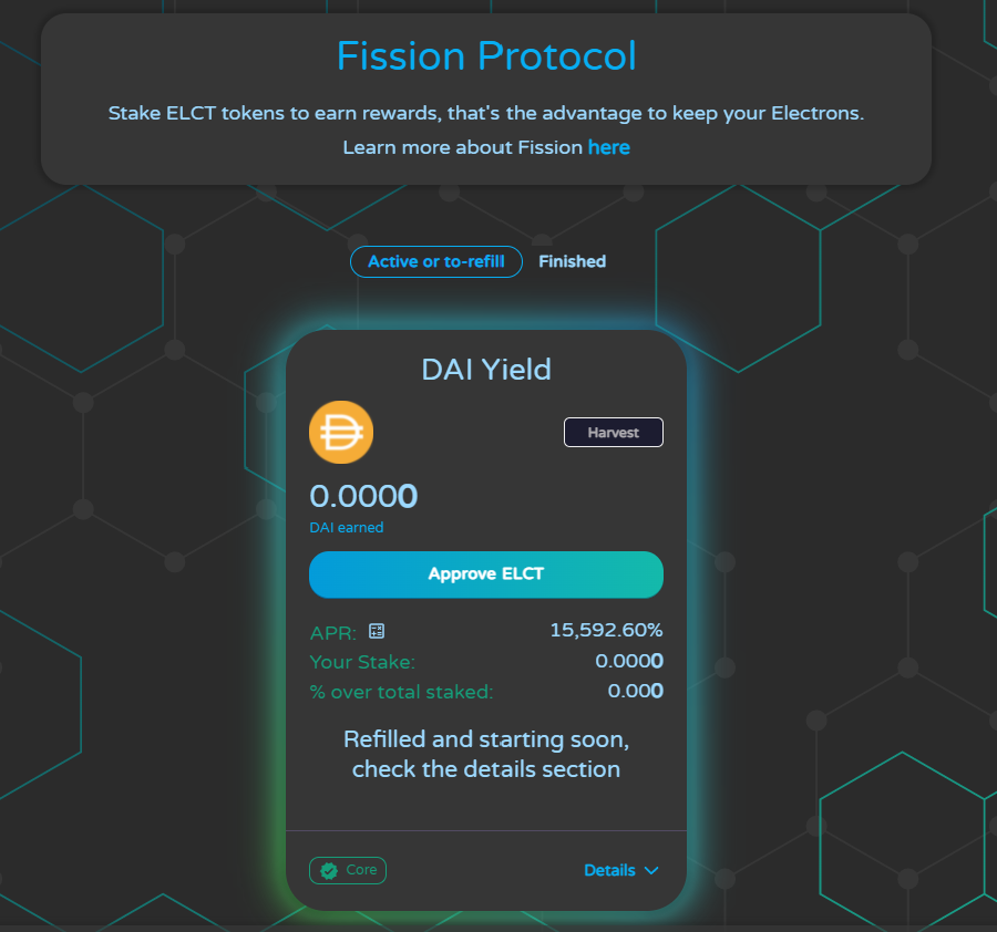 ProtoFiProtocol's tweet photo. 🔥#Fission is now deployed!

🥳You can start to stake your $ELCT here: https://t.co/g5oGd9V9BE

📈The Fission will start to distribute $DAI in 2h and 35 minutes: https://t.co/aIVoWn5aOm

🧐REMARK: if all the $ELCT are staked APR will be 1200% that is 29 times higher than xBOO! https://t.co/hdP1dcDl8f
