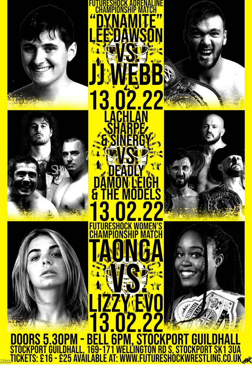 THREE WEEKS TIME!

<a href="/tnleedawson01/">Dynamite Lee Dawson</a> v <a href="/JJ_Webb93/">Edible Arrangement</a> 

<a href="/SharpeLachlan/">LachlanLSharpe</a> &amp; #Sinergy v <a href="/DamonLeigh/">The Wrestling Dad - Damon Leigh</a>, <a href="/TheJoeyHayes/">Joey Hayes</a> &amp; <a href="/DannyTheHope/">Danny Hope</a> 

<a href="/ItsTaonga/">Taonga 👸🏾🇿🇲</a> v @LizzyEvo8 

More to come. Get your tickets from ringsideworld.co.uk/futureshock-wr….