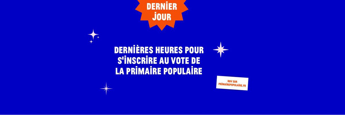 Dernier soir pour s’inscrire à la @PrimairePop 
Déjà plus de 425000 inscrits.
Rendez vous sur primairepopulaire.fr

#uniondesgauches