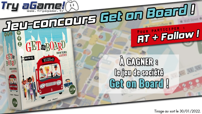 TryAGame's tweet photo. 🎁 #Concours 🎁

Cette semaine, on vous propose de gagner un exemplaire du #j2s : Get on Board.

Pour participer, rien de plus simple :
🔁RT ce tweet
✅Follow @TryAGame et @IELLO_France 
 
🗓 TAS : 30/01/2022

Bonne chance ! https://t.co/qBvkcPuKLb