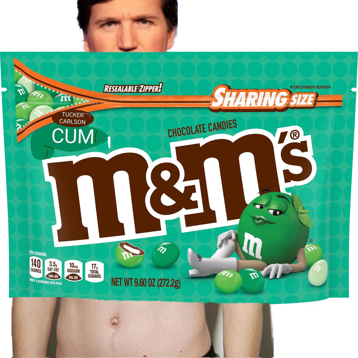 ObeyTheMel's tweet photo. He happily fills every green M&amp;M with his liberal-destroying cream.

#TuckerCarlson #MMs #greenmm #fucktuck #ilivetoregretcreatingthis https://t.co/UANTSUXyUP