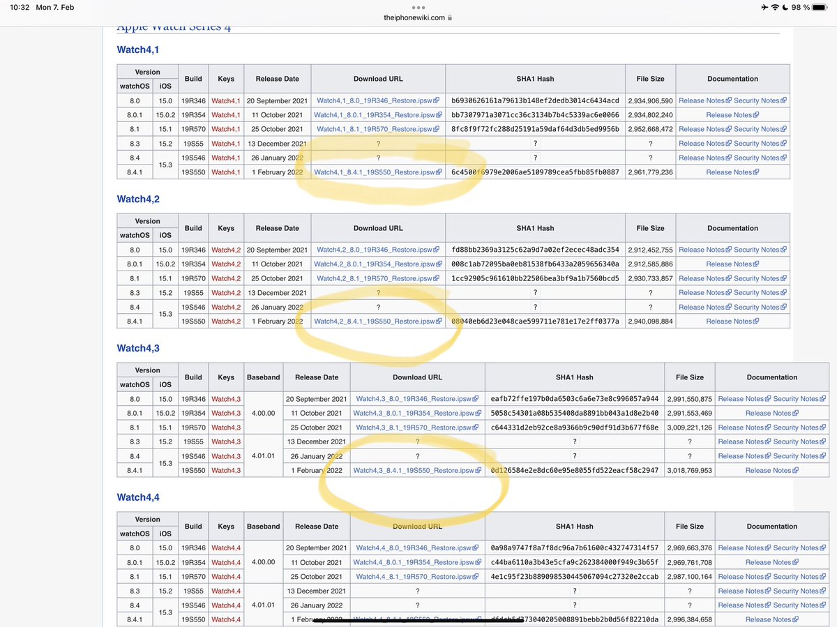J4NF4's tweet image. watchOS 8.4.1 iPSWs are leaked on theiphonewiki 😏😂
Happy restoring magicAWRT users 🥳