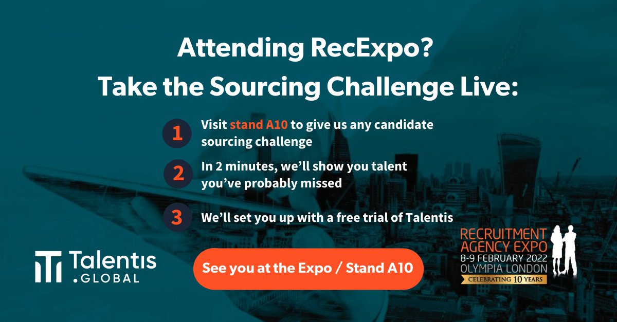 Visit our stand A10 at @RecExpo London on 8-9 Feb and take the #Sourcing Challenge live! We'll show you #candidates you may not be able to find easily... can't attend the Expo? Book a demo here: bit.ly/3s9wACM