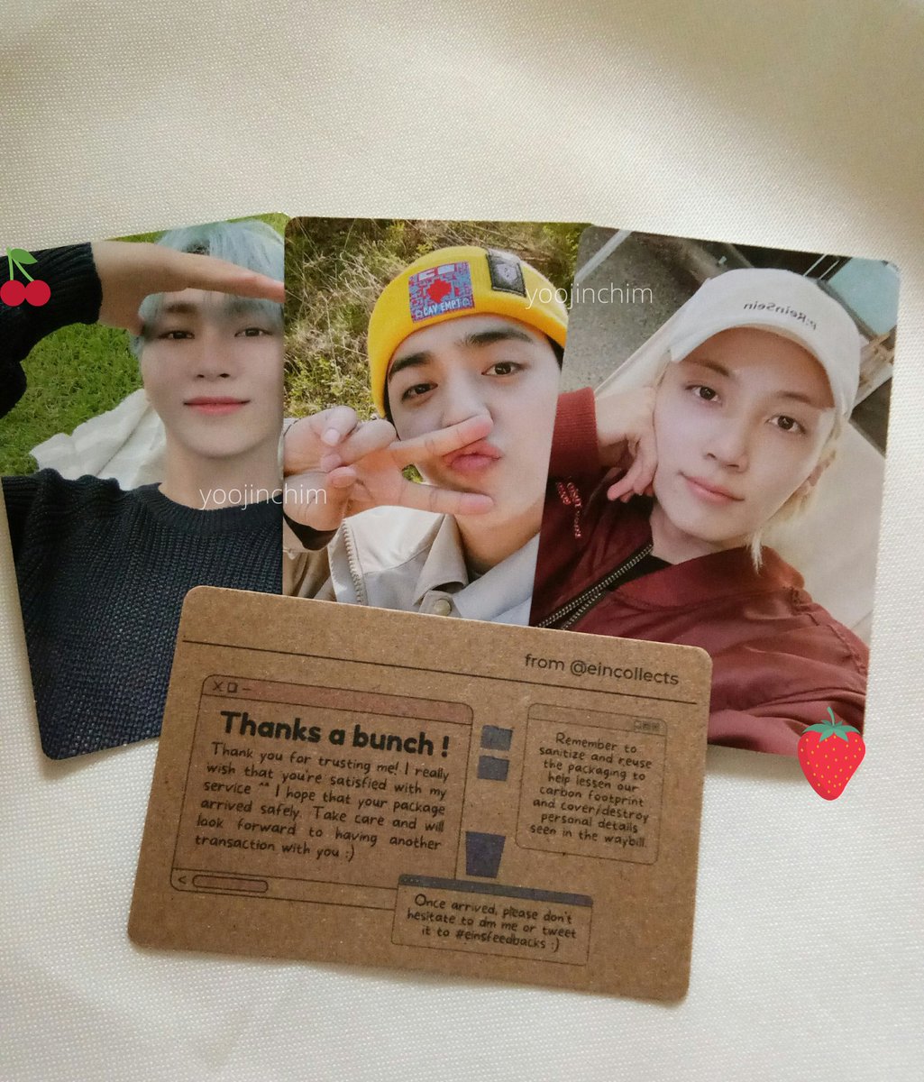 yoojinchim's tweet photo. — seungkwan booberry pc and in the soop jeongcheol pcs are here~ 🫐🍃

thank you so much @eincollects, for the safe packaging and smooth transaction as always~ huhu i appreciate the immediate responses, sorry im forgetful na 🥺💙

#einsfeedbacks https://t.co/GrOwueFl84