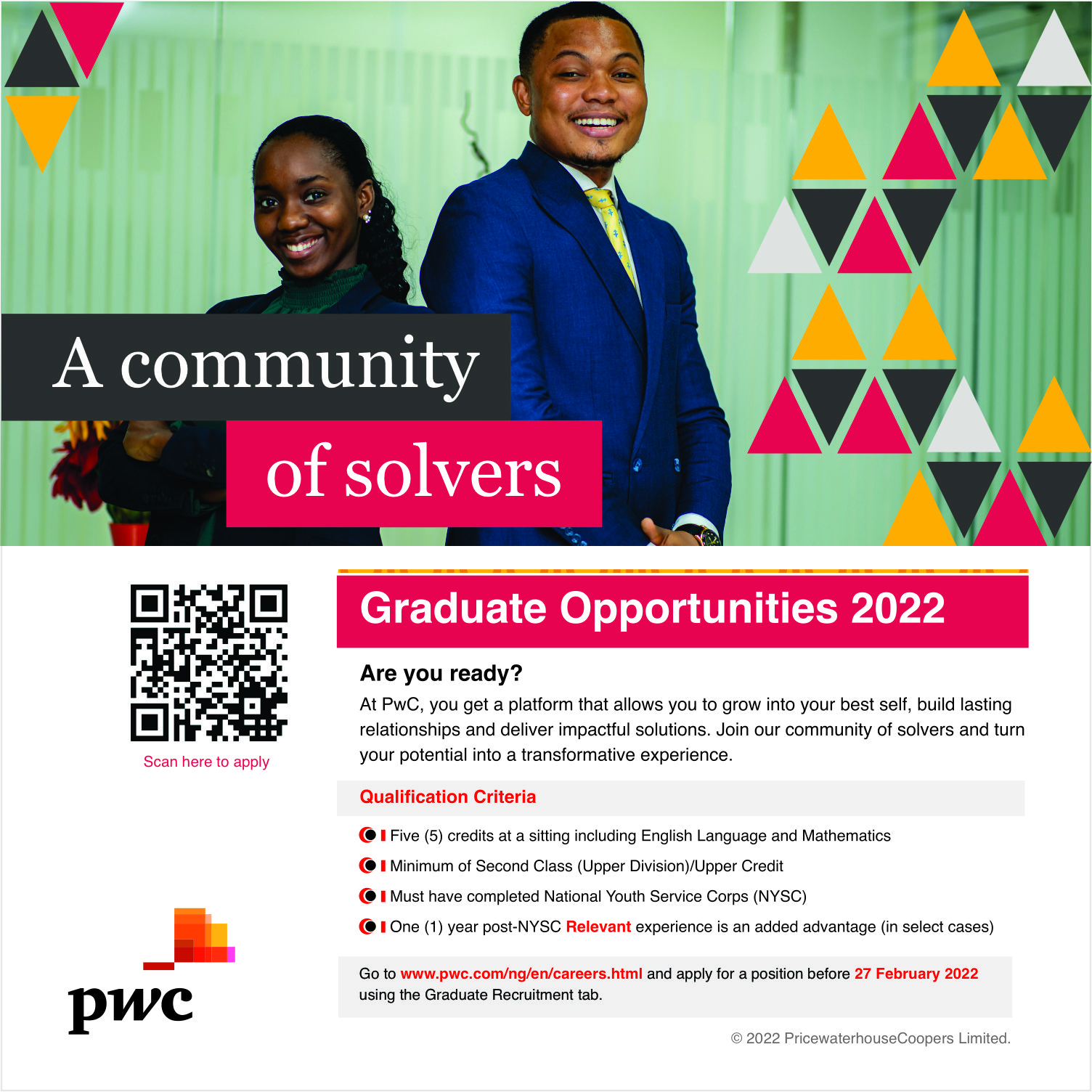 PwC Nigeria على X: &ldquo;We&rsquo;re #hiring! Our graduate recruitment for 