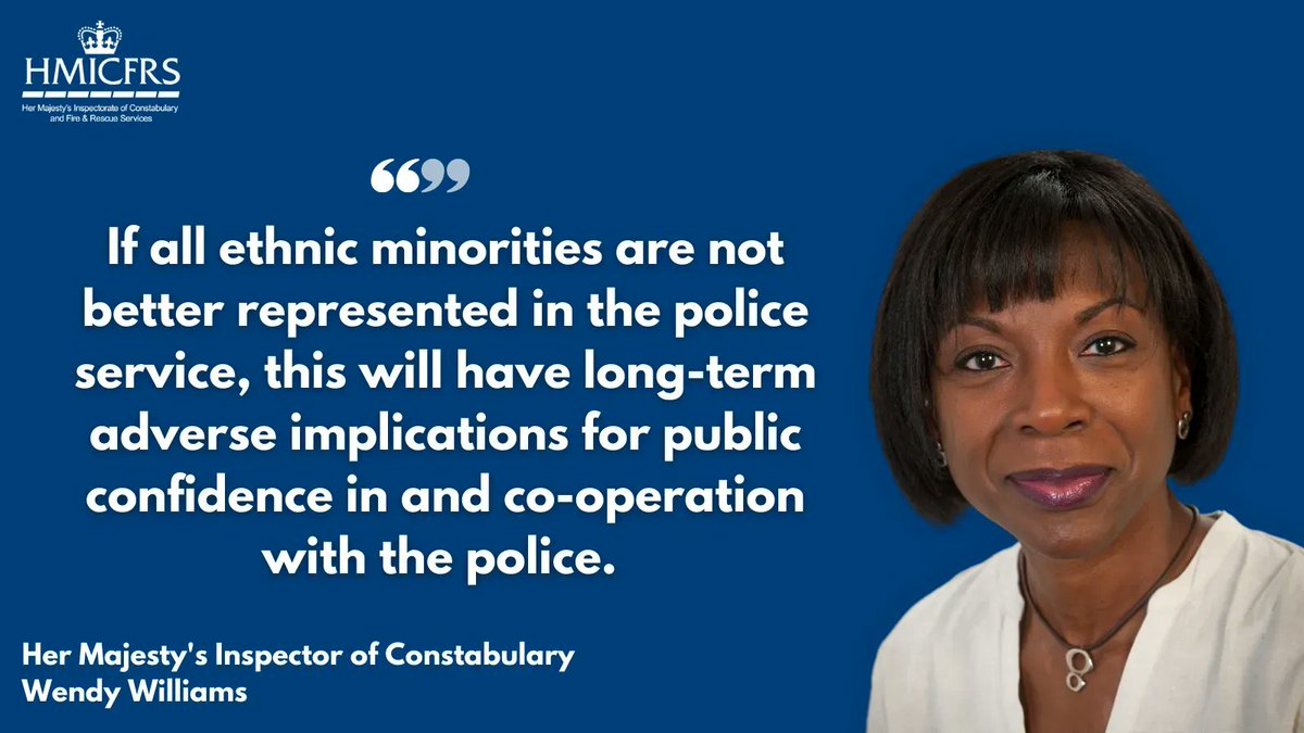 Today marks the start of #RaceEqualityWeek. 

Wendy Williams, Her Majesty’s Inspector of Constabulary, leads <a href="/HMICFRS/">HMICFRS</a>’s work to increase diversity in policing.

Read more here 👇

buff.ly/3rsbv7k