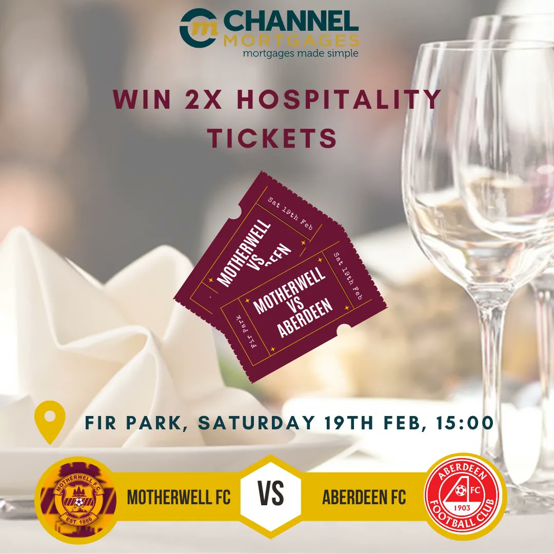We are giving one lucky follower the chance to win 2x hospitality tickets to the <a href="/MotherwellFC/">Motherwell FC</a> vs <a href="/AberdeenFC/">Aberdeen FC</a> match on Saturday 19th Feb at Fir Park. 

All you need to do is:

✅ be following us
✅ RT this post

Winner announced 14/02/2022. 

#motherwellfc #aberdeenfc #giveaway