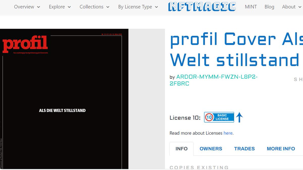 Alle reden über #NFT's. Aber wie legt man sowas konkret an und und bringt es in Handel? Ich hab's mit einem profil-Cover probiert. Spoiler: Nach einigen Versuchen ist es zwar gelungen, aber einfach ist es nicht gerade. Nachzulesen im neuen <a href="/profilonline/">profil</a> (Heft, S. 63)