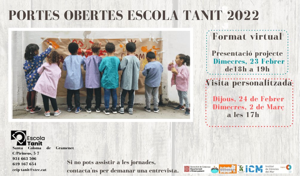 #PortesObertesTanit2022 Vols conèixer el nostre projecte educatiu? Vols visitar l'escola? Apunta't 👇👇 tinyurl.com/2p8nc7du
