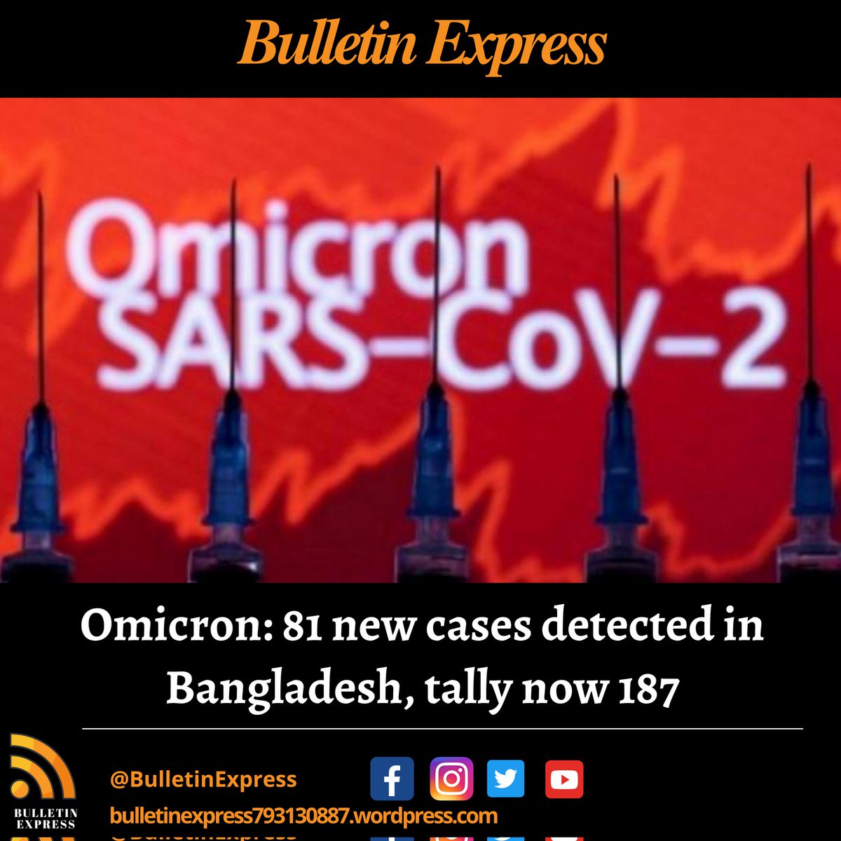 ZS_Sanam's tweet photo. Number Omicron cases, of Covid-19, has jumped to 187 in Bangladesh with the detection of 81 new infections till today, according to GISAID.
Source: https://t.co/2OmiLcCVHO
#Omicron 
#Bangladesh 
#Corona
@MoJoJamil https://t.co/M2q2j2imaR