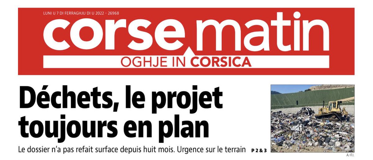 SaveriuL's tweet photo. Plan déchets: chì femu?
On nous explique que le plan avance. Tant mieux.
Mais pour l’heure, la presse semble condamner les sites saturés de Prunelli et de Vighjaneddu à rester éternellement les seules poubelles de la Corse.
Mais dis-moi, l’éternité, c’est jusqu’à quand? #corsica https://t.co/xL3NmLIVJq