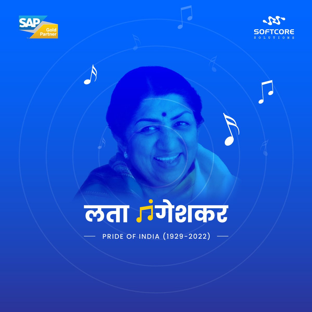 SCS_SAPB1's tweet photo. #SoftCoreSolution salutes the #Nightangle of India and pray that her soul rests in peace in the heavenly abode
#LataMangeshkar #RestInPeace #LataDidi #OmShanti  #RIP https://t.co/Ij12Ww9dpF