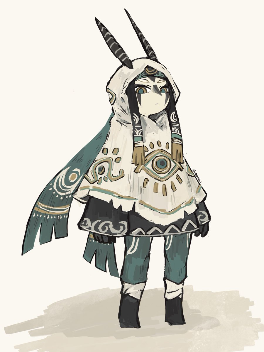 solo hood up horns poncho hood standing male focus  illustration images