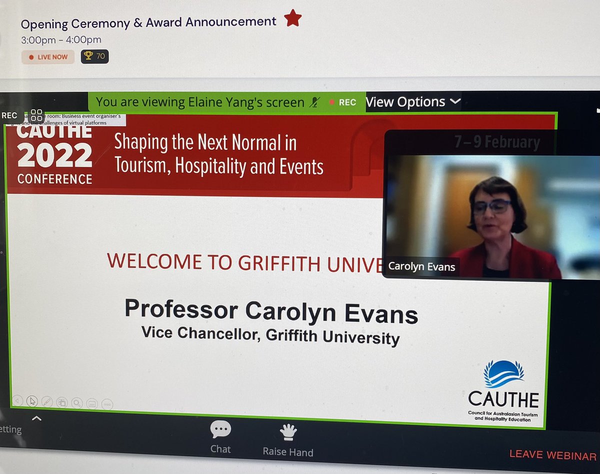 Our incredible <a href="/GriffithUniVC/">Griffith University VC (she/her)</a> Prof Carolyn Evans opening the #cauthe2022 conference. So looking forward to learning from and engaging with #Tourism #Hospitality #events #aviation colleagues.  Exciting times ahead as #australia is now opening again. <a href="/cauthe1/">CAUTHE</a> <a href="/GriffithBiz/">Griffith Business School</a>