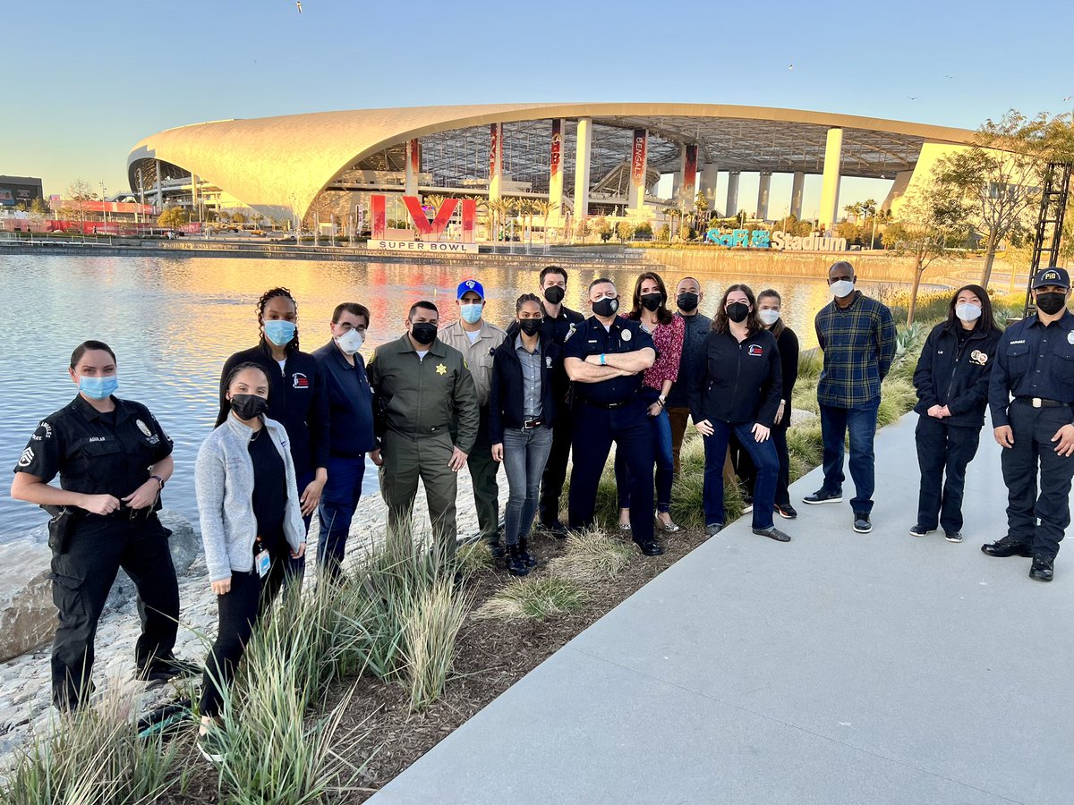 SorayaSutherlin's tweet photo. Today we took our incredible #SBLVI #JIC team of #PIOs to @SoFiStadium to develop some social content (follow @Inglewood_PD to see our story) I’m humbled and honored to work alongside these professionals. We have such an incredible team 🙏 https://t.co/OkFAsazPfA