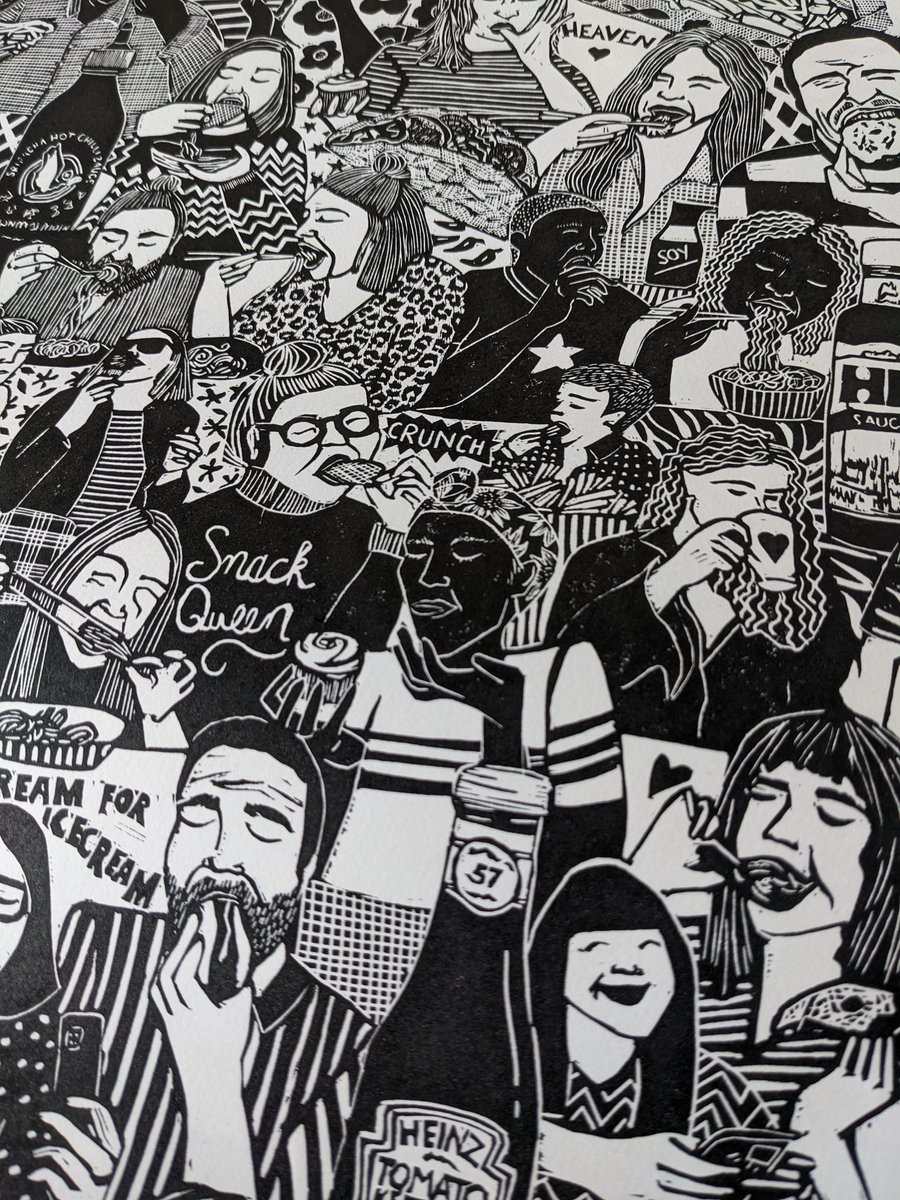 ShellyBrownIllu's tweet photo. Foodies- a snippet from the larger print🍜✨🍔❤️ #linoprint #ukprintmaker #handprinted p.s. what's for breakfast? https://t.co/Mx2MmkrAut