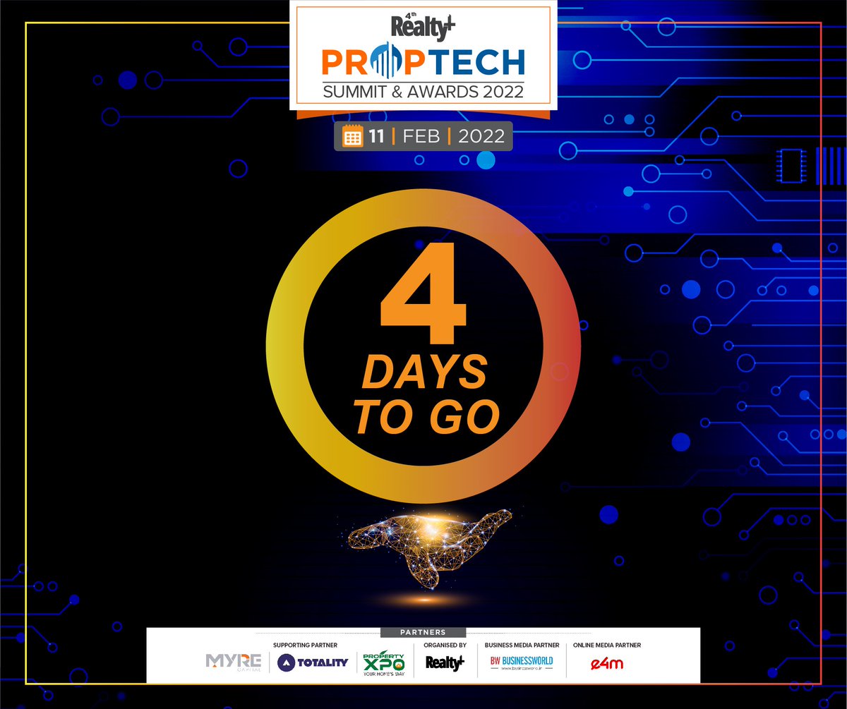 RPRealtyPlus's tweet image. Countdown starts! Just in #4Days celebrate and witness India’s finest in real estate technology at the 4th #Realty+ #PropTechSummit &amp;amp; #Awards2022. The event will recognize tech-driven #Innovation in the #Construction &amp;amp; #RealEstate Sector.
RSVP Now : bit.ly/3rin0P3