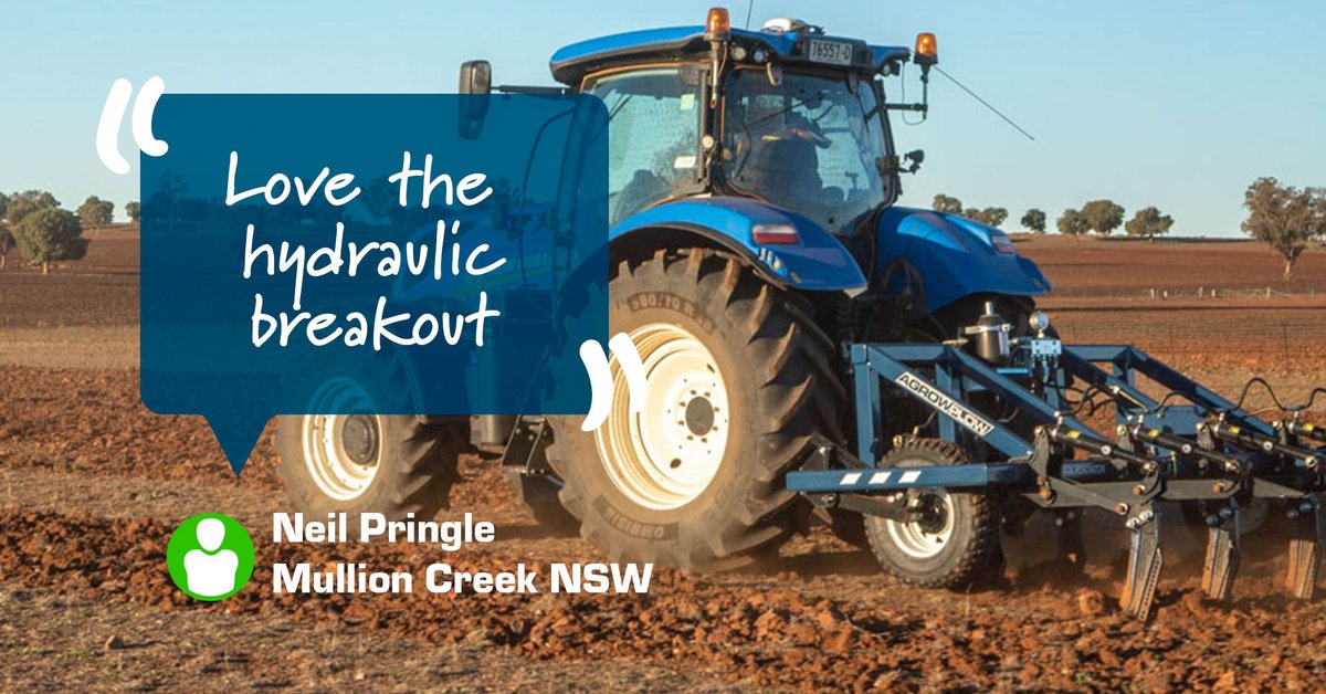 "Love the hydraulic breakout, saves a lot of time. Works very well in our different county types. Made a big difference to our cropping country already with much healthier crops. 10/10"
📍 Neil Pringle, Mullion Creek NSW
ℹ️ Agrowplow AP91, #9 Hydraulic Shanks, 17x529mm spacings