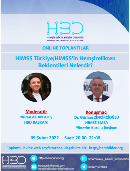 Hembilder's tweet photo. Hemşirelikte Bilişim Derneği olarak düzenlediğimiz Online Toplantılar serimiz, "HIMSS Türkiye / HIMSS Hemşirelerden neler bekliyor?" konulu toplantımız ile devam ediyor. Bekleriz :)
Toplantı detaylarımız web sayfamızdadır: https://t.co/faEKXGEhnh 
#HIMSS https://t.co/h67dt2QmQH