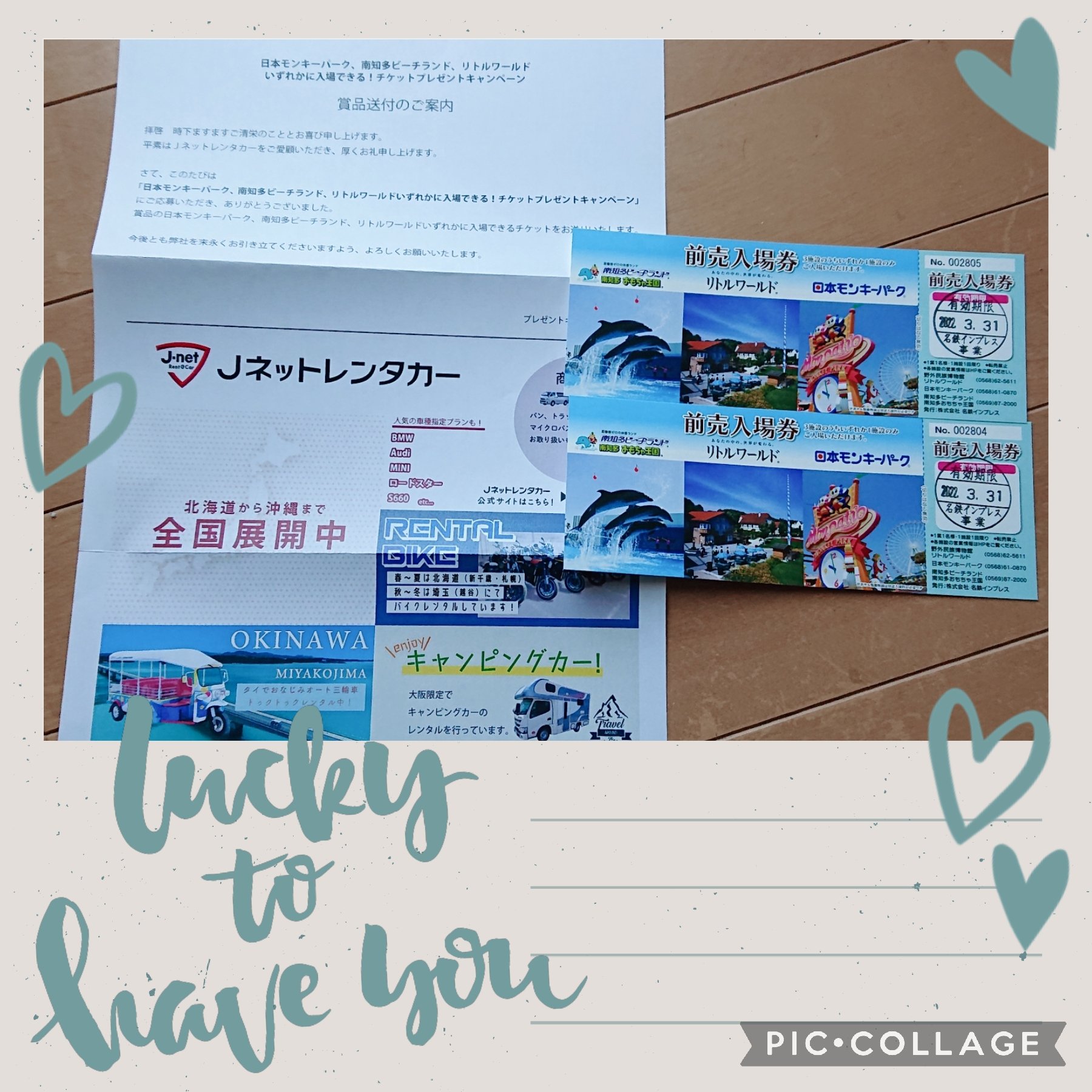 ねこやん Jネットレンタカー J Netrentacar 様より 日本モンキーパーク 南知多ビーチランド リトル ワールド いずれかに入場できる チケットプレゼント Cp にてチケット届きました 嬉しい 久しぶりにお出かけしたいと思います 第二弾