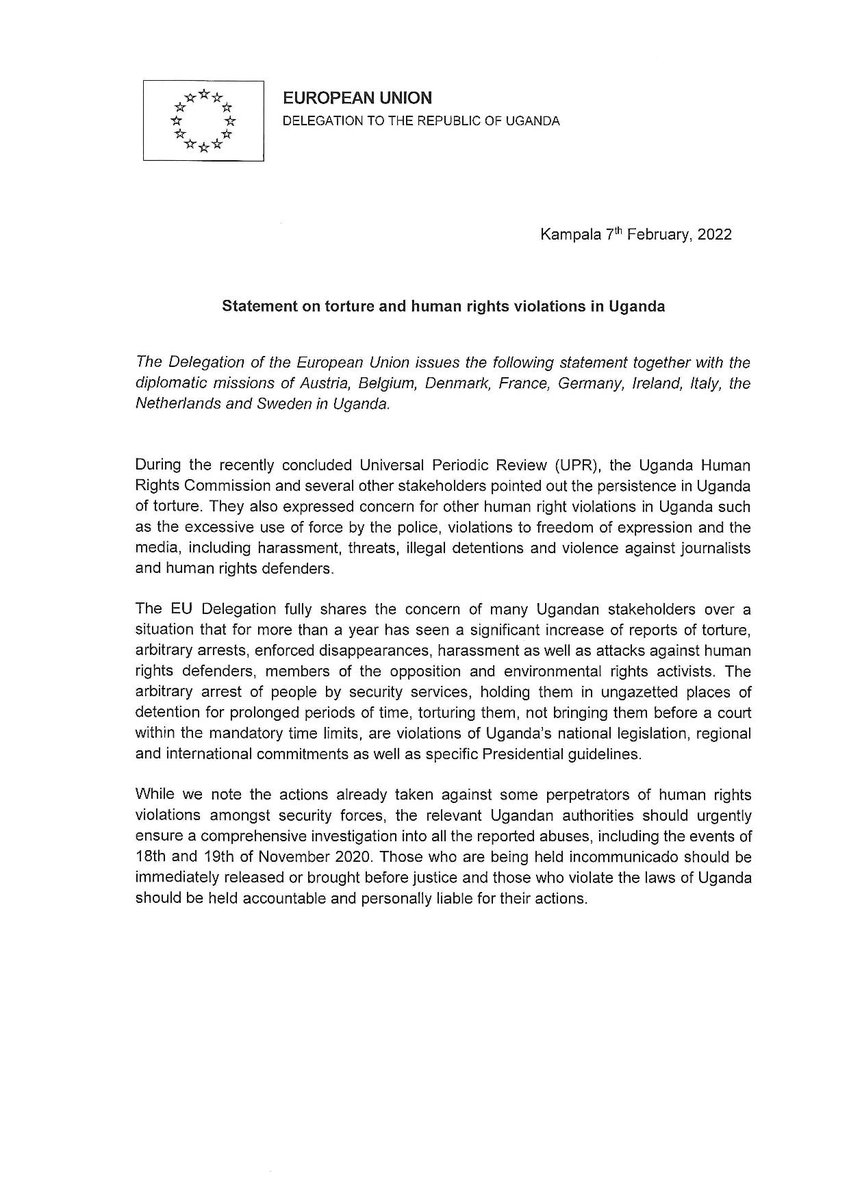 EUinUG's tweet photo. 👇🇪🇺 Statement on torture and human rights violations in Uganda 🇺🇬 👇 https://t.co/tadWMhdKCB
